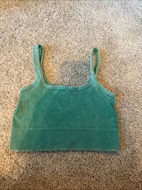Zenana Outfitters Green Ribbed Square Neck Crop Tank